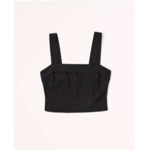 Abercrombie & Fitch Linen-Blend Foldover Set Top Black Size L